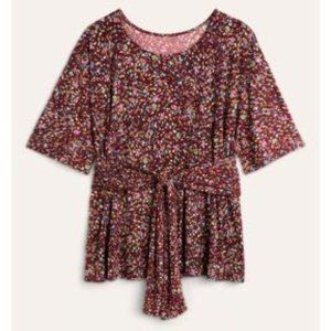 Molly and Isadora Tie-Front Top 4X burgundy and pink